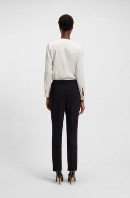 Pantalon Regular en cr&ecirc;pe japonais, Noir