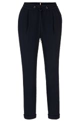 Regular fit bukser i japansk crepe med snoretræk i taljen, Mørkeblå