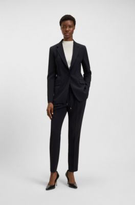 Pantaloni regular fit in cr&ecirc;pe giapponese, Blu scuro