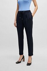 Regular-fit trousers in Japanese crepe with drawstring waist, Dark Blue