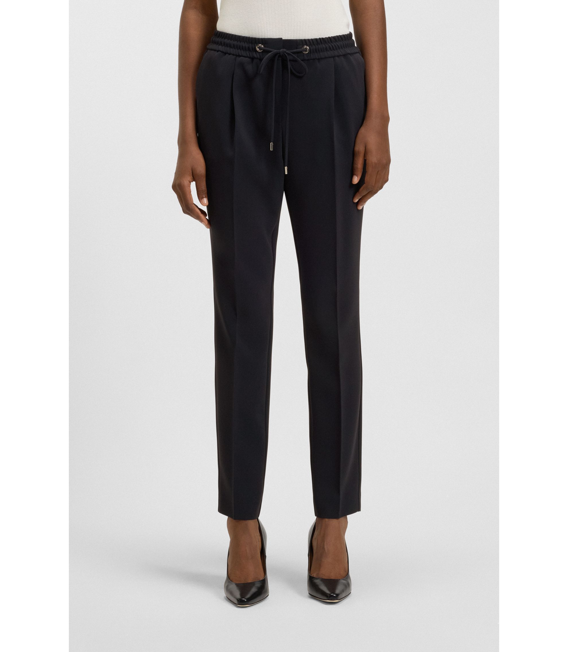 BOSS - Regular-fit trousers in Japanese crepe - Dark Blue