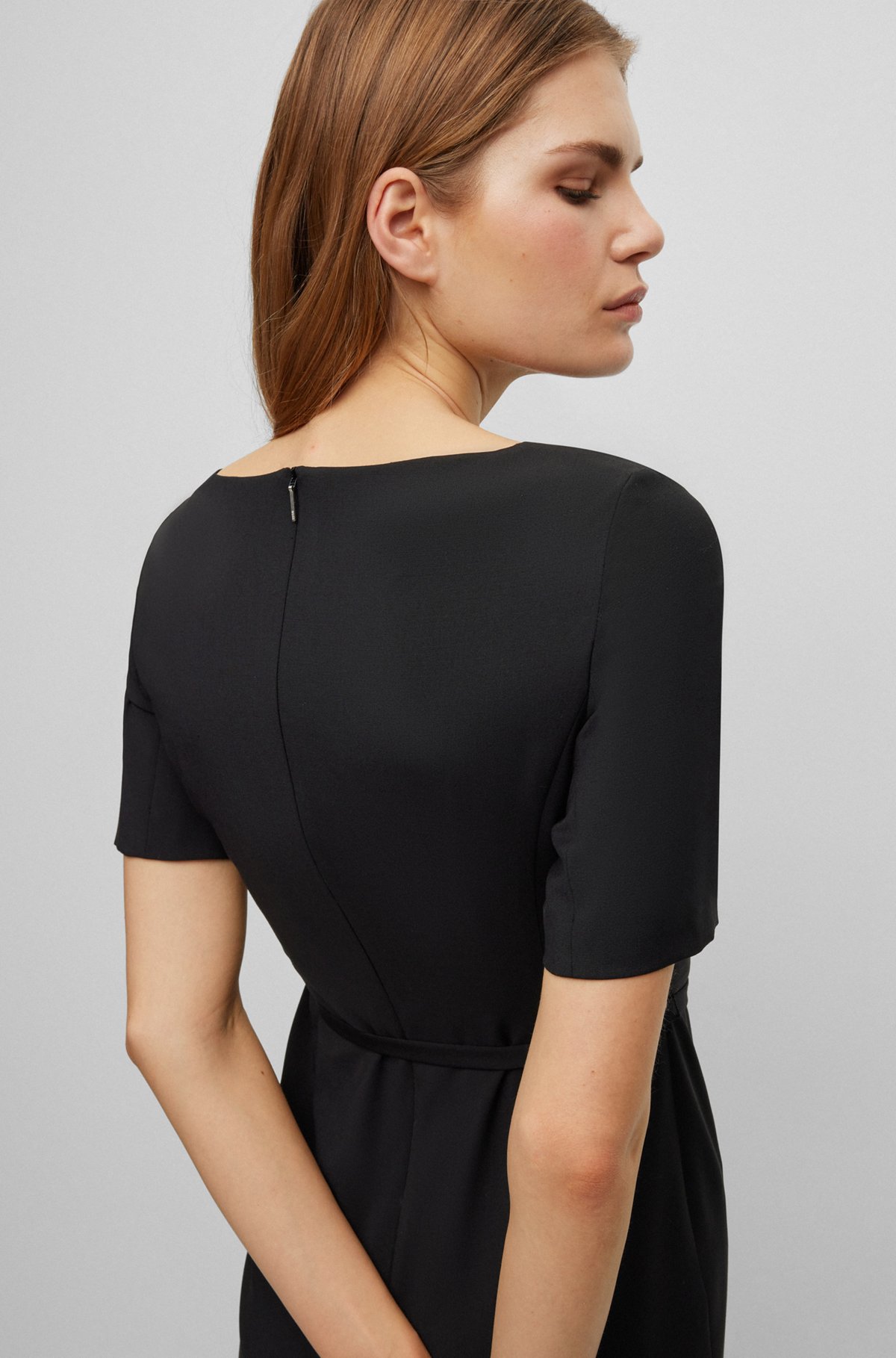 Virgin-wool slim-fit dress with belt detail, Black