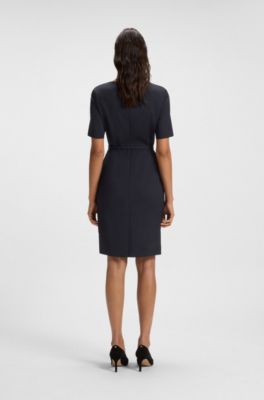 Virgin-wool dress with hardware-trimmed belt, Dark Blue