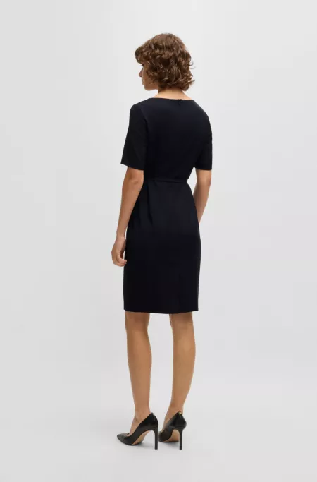 Virgin-wool dress with hardware-detail belt