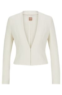 Slim-fit cropped jacket with collarless styling, White