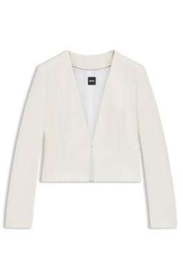 Slim-fit cropped jacket with collarless styling 1