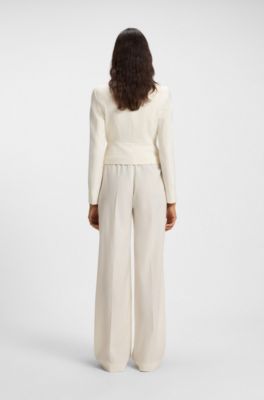 Slim-fit cropped jacket with collarless styling, Natural