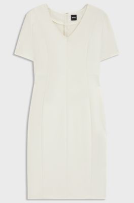 V-neck business dress with seam details, White