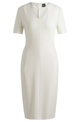 Hugo Boss V-neck Business Dress With Short Sleeves In White