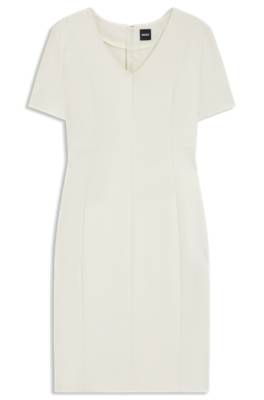 Hugo Boss V-neck Business Dress With Short Sleeves In White