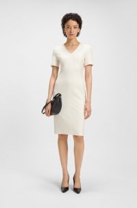 Vestito con scollo a V in tessuto elasticizzato, Bianco