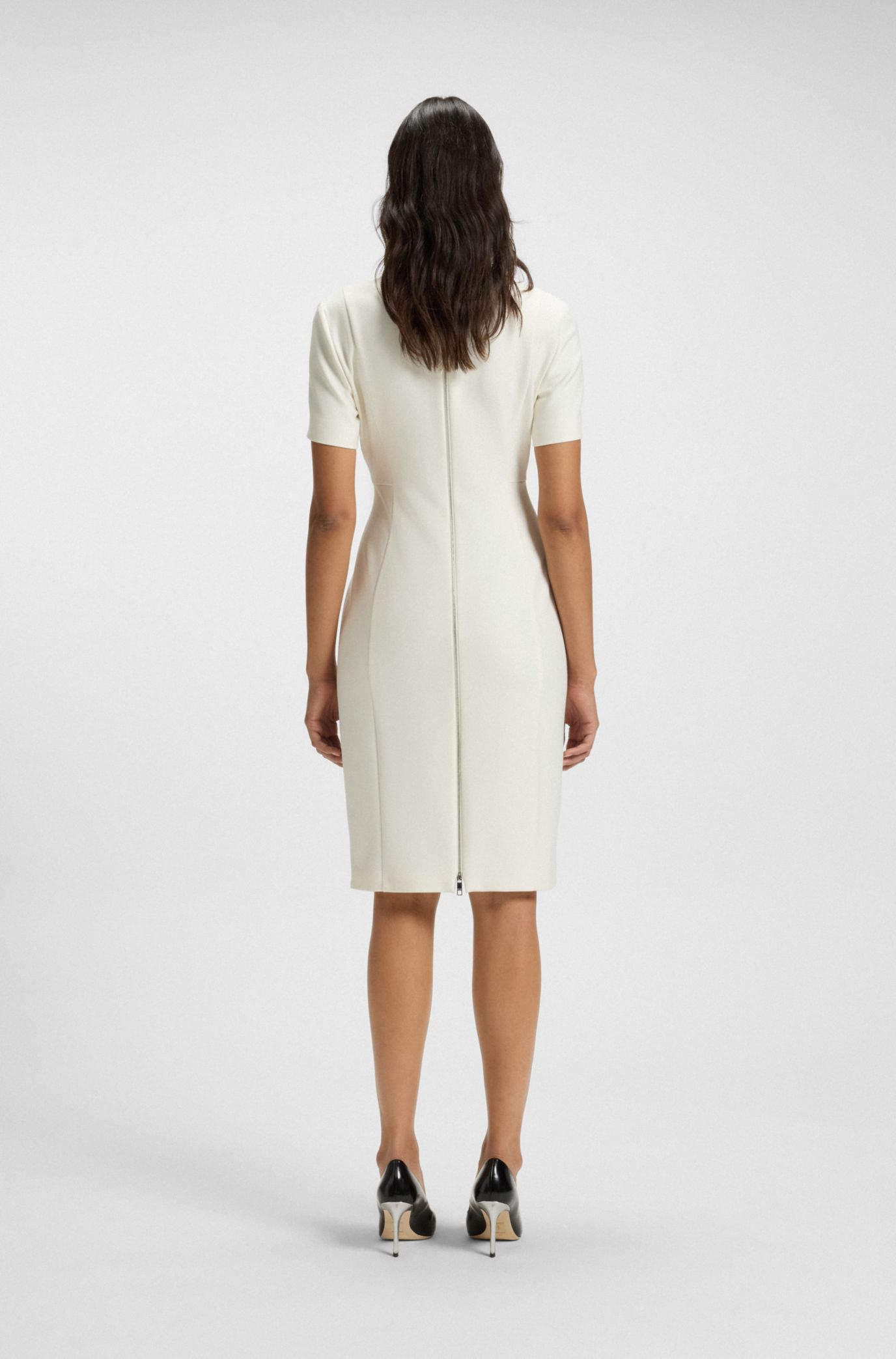 Hugo Boss■Scoop-neck dress■ストレッチファブリック BOSS - Scoop-neck dress in herringbone stretch fabric