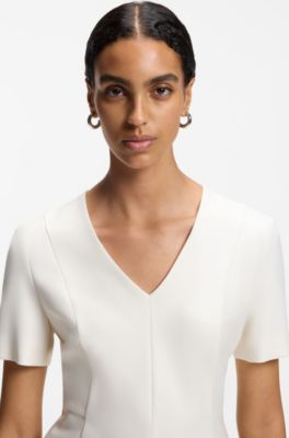 V-neck business dress with seam details, Natural
