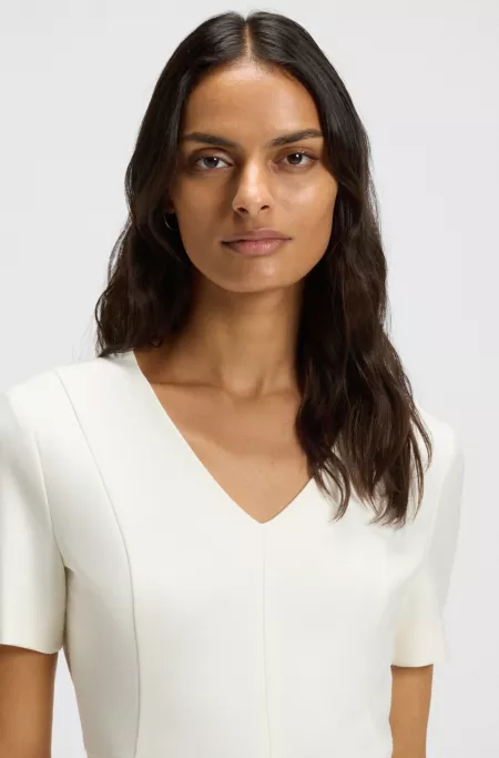 V-neck business dress with seam details
