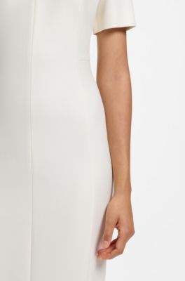 V-neck business dress with seam details, Natural