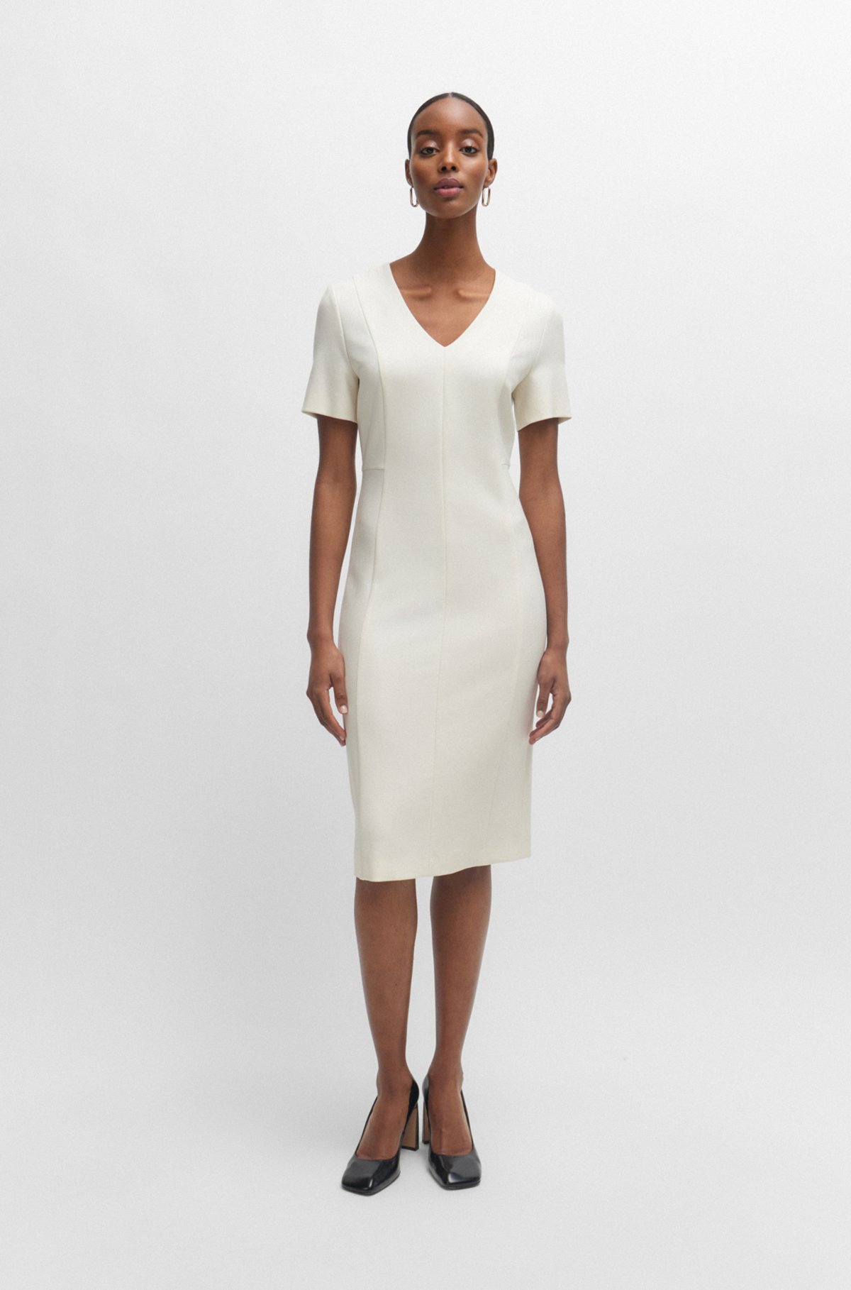 Деловое платье приталенного кроя из эластичной ткани, Белый