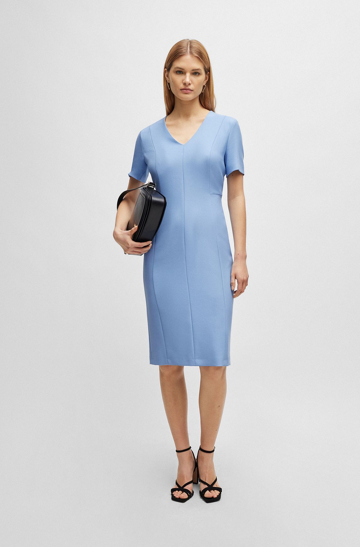 Slim-fit business dress in stretch fabric, Light Blue