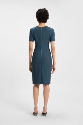 Vestito da ufficio con scollatura a V e impunture, Blu