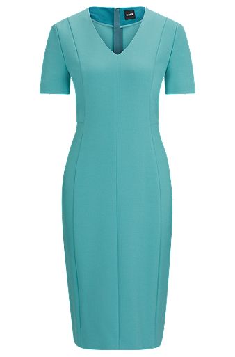 V-neck business dress with short sleeves, Turquoise