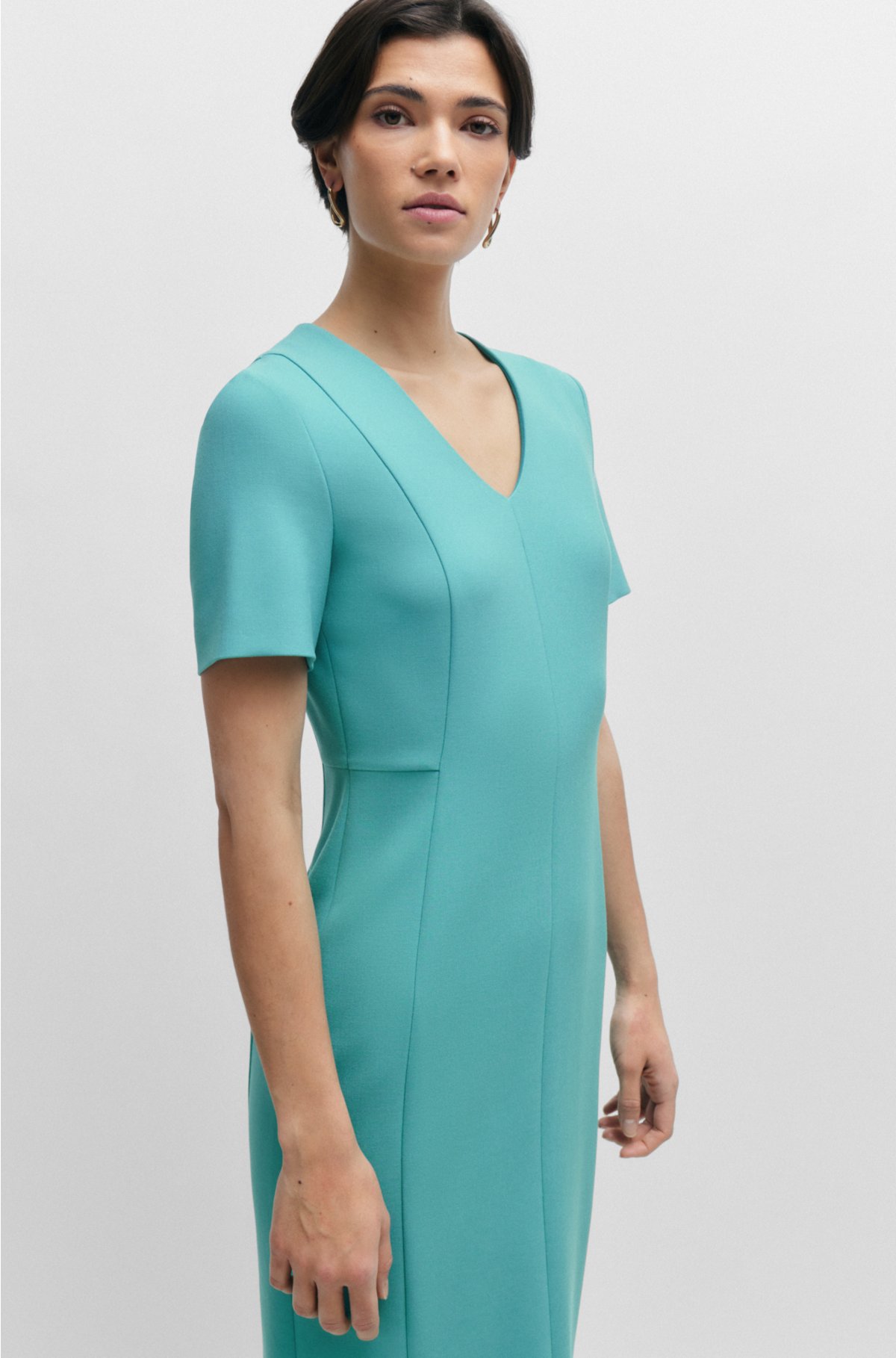 Slim-fit business dress in stretch fabric, Turquoise