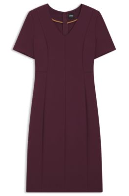 V-neck dress in stretch fabric, Dark Red