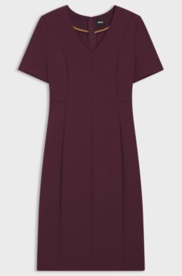 V-neck dress in stretch fabric, Bordeaux
