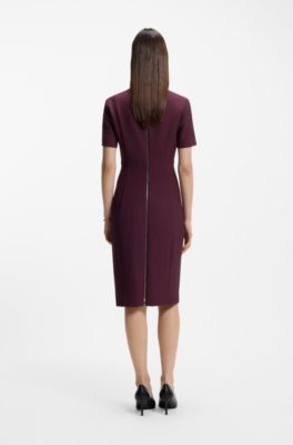 V-neck dress in stretch fabric, Dark Red