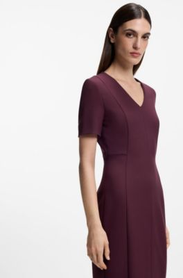 V-neck dress in stretch fabric, Dark Red