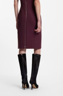 V-neck dress in stretch fabric, Bordeaux