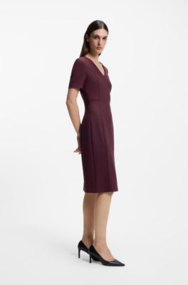 V-neck business dress with seam details, Bordeaux