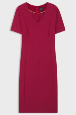 V-neck business dress with seam details, Dark Red