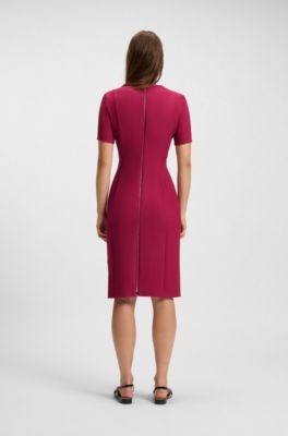 V-neck business dress with seam details, Dark Red