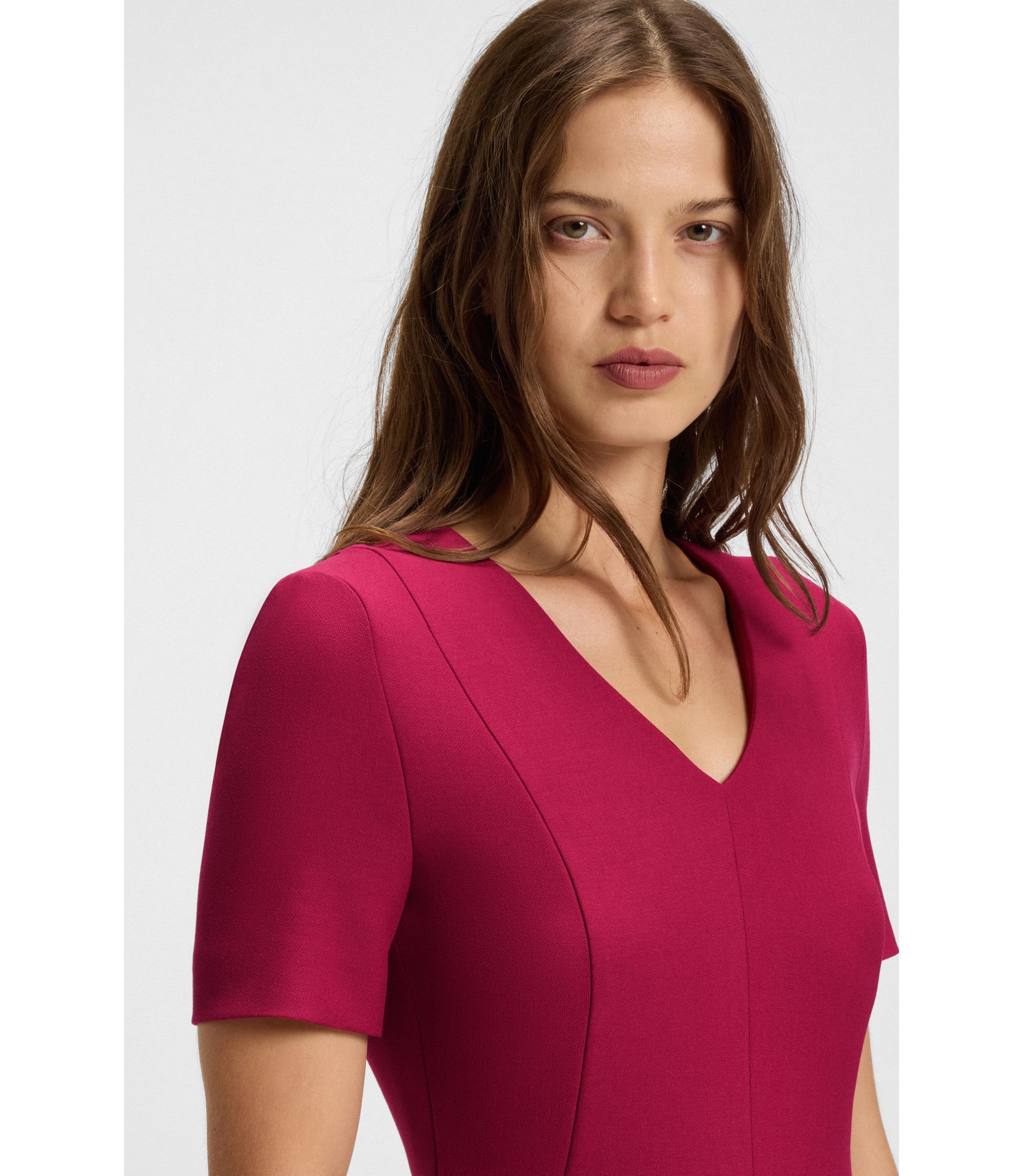 burgundy hugo boss dress BOSS - V-neck business dress with seam details