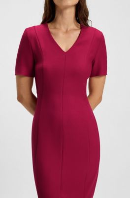 V-neck business dress with seam details, Dark Red