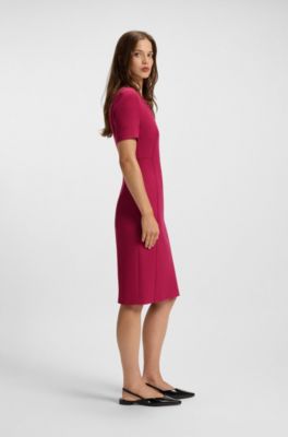 V-neck business dress with seam details, Dark Red