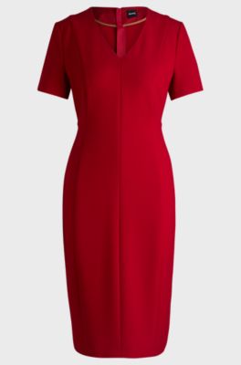 Business-Kleid mit V-Ausschnitt und Nahtdetails, Rot