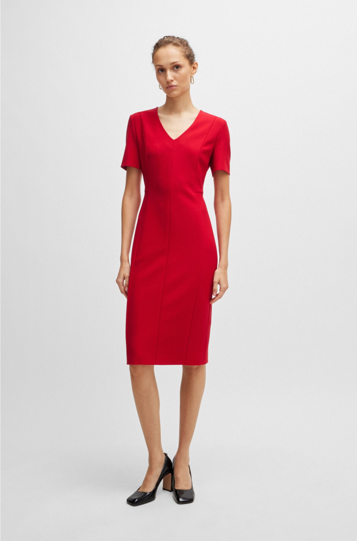 Slim-fit business dress in stretch fabric, Red