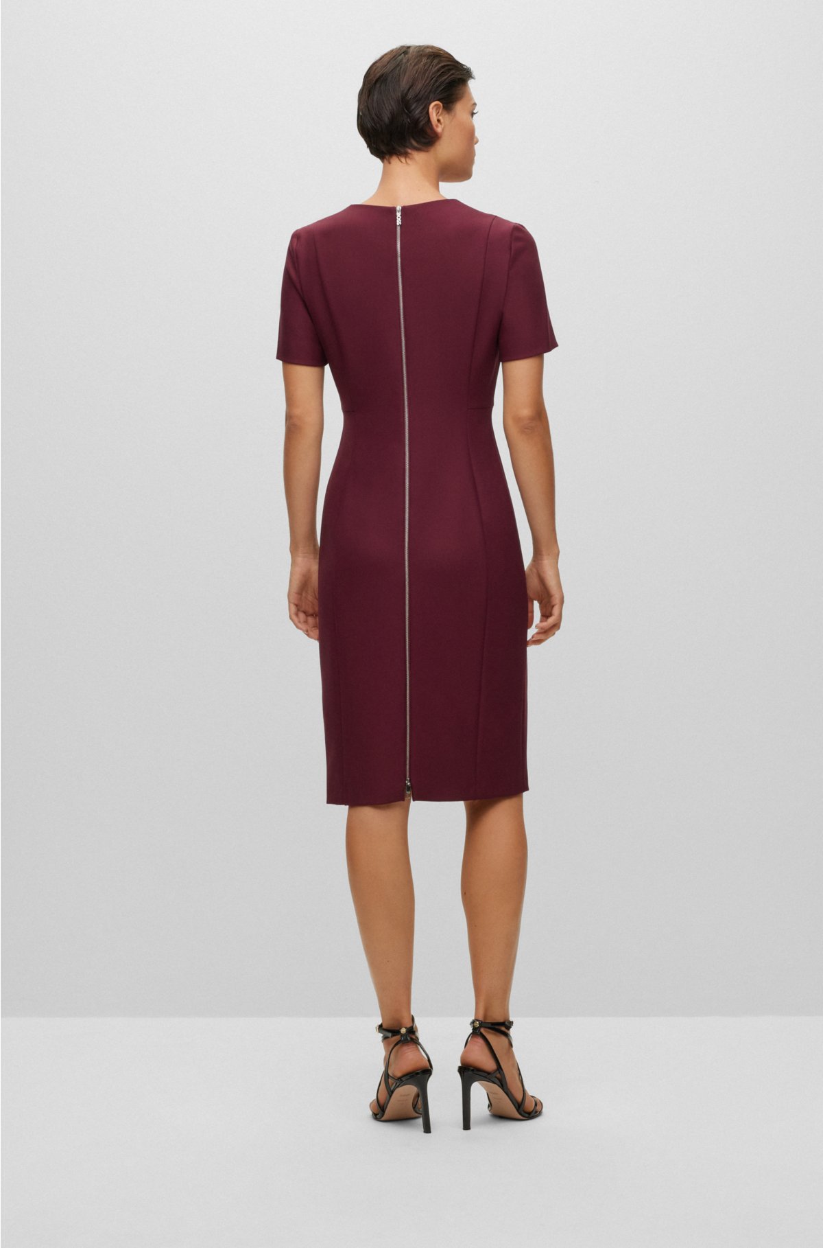 BOSS - Business-Kleid mit V-Ausschnitt und kurzen Ärmeln