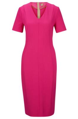 Hugo Boss V-neck Business Dress With Short Sleeves In Pink