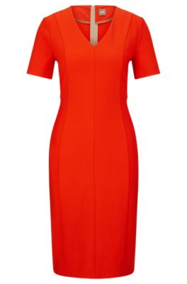 Hugo Boss V-neck Business Dress With Short Sleeves In Orange
