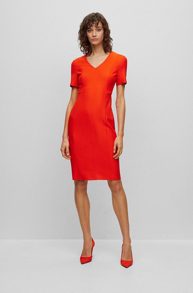 V-neck business dress with short sleeves, Orange