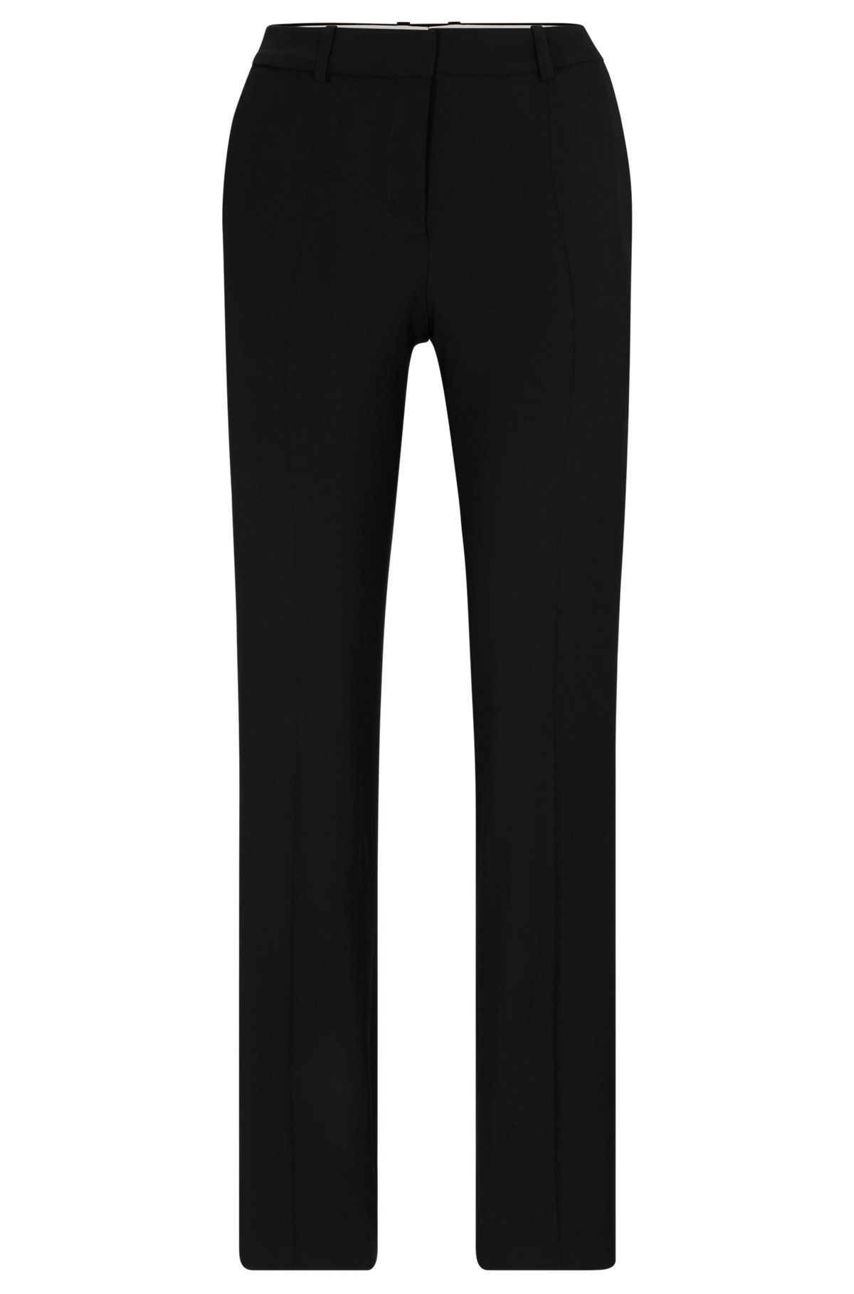 Regular-Fit Hose aus Schurwolle mit hohem Bund, Schwarz