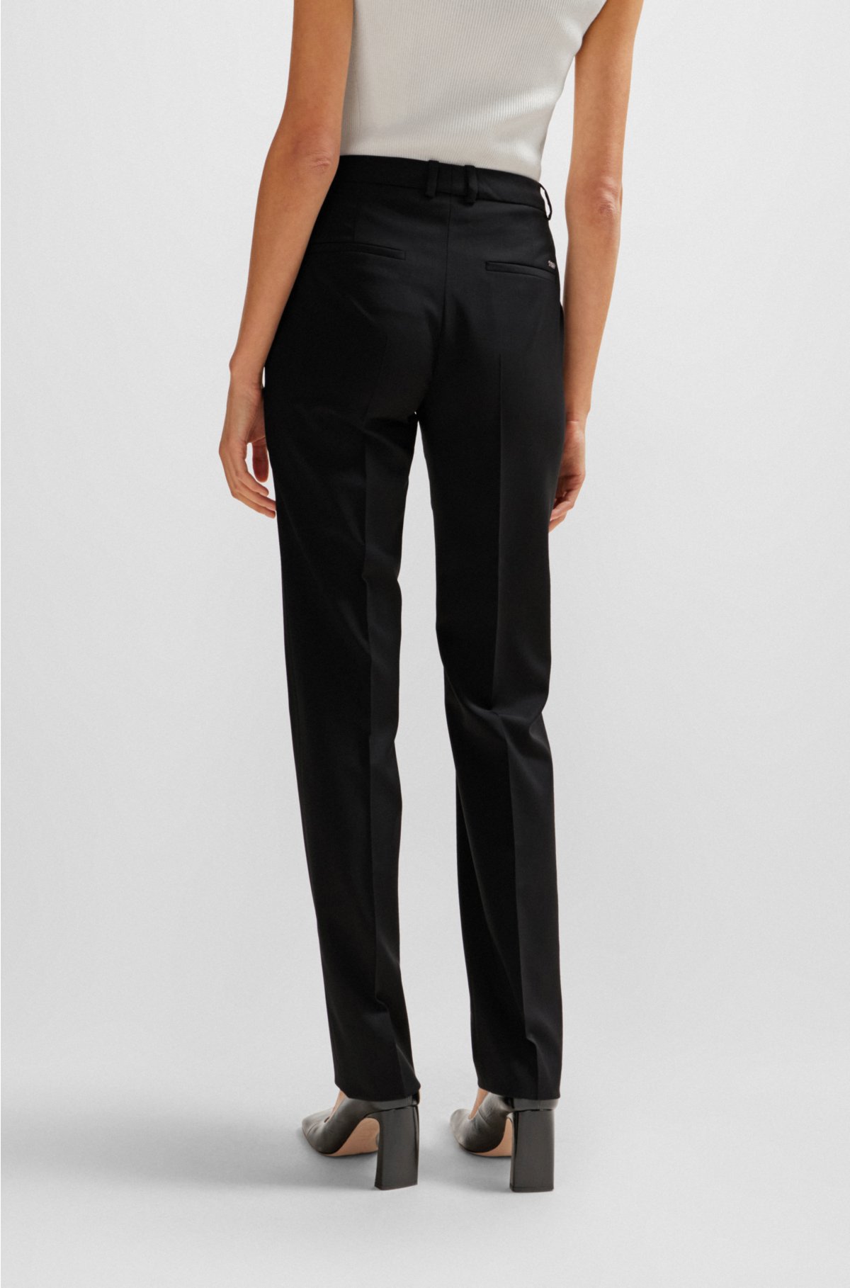 Regular-fit high-rise trousers in virgin wool, Black