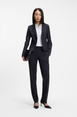 Pantalones regular fit en lana virgen hecha en Italia, Azul oscuro