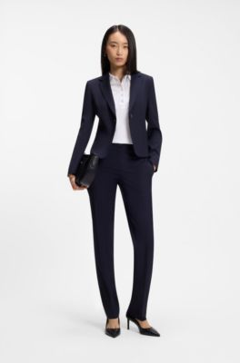 Regular-fit trousers in Italian-made virgin wool, Dark Blue
