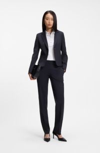 Pantalon Regular Fit en laine vierge italienne, Bleu fonc&eacute;