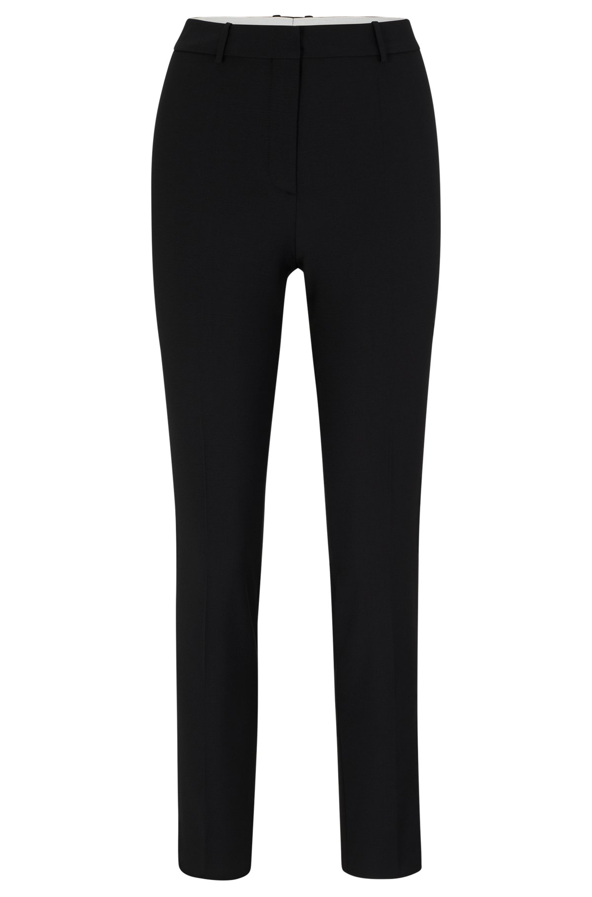 Regular-fit cropped trousers in virgin wool, Black