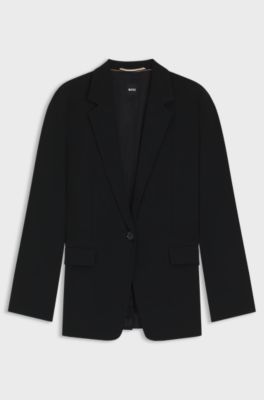 Regular-Fit Blazer aus knitterfreiem Krepp, Schwarz