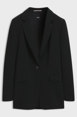 Regular-fit jacket in crease-resistant crepe, Black