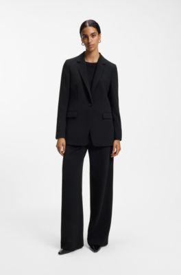 Regular-fit jacket in crease-resistant crepe, Black
